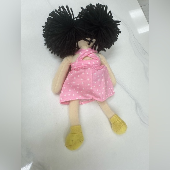 Bunnies by The Bay Baby Doll Black Hair Pink Dot Dress  Yellow Zs 12” Plush - Picture 4 of 9